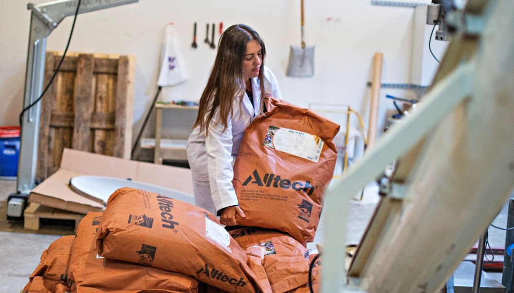 Katerina Kousoulaki har testet et algemel i fôr til oppdrettslaks. (Foto: Jon-Are Berg-Jacobsen, Nofima) Katerina Kousoulaki har testet et algemel i fôr til oppdrettslaks. (Foto: Jon-Are Berg-Jacobsen, Nofima)