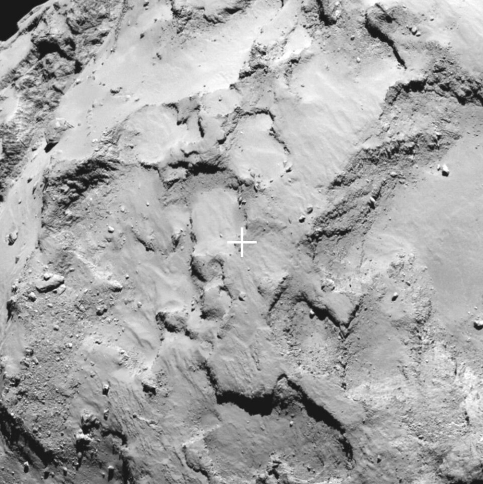 Nærbilde av Philaes landingssted på kometen 67P (Foto: ESA/Rosetta/MPS/UPD/LAM/IAA/SSO/INTA/UPM/DASP/IDA)