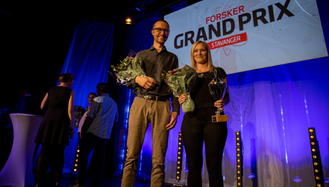 James Thomson og May Linn Auestad går videre til finalen i Forsker Grand Prix. (Foto: Mari Løvås) James Thomson og May Linn Auestad går videre til finalen i Forsker Grand Prix. (Foto: Mari Løvås)