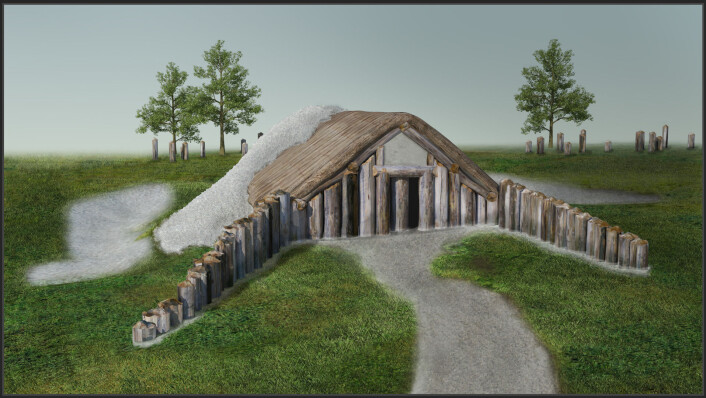 Rekonstruksjon av det avlange trehuset som skal ha ligget sørvest for Durrington Walls. (Foto: University of Birmingham) Rekonstruksjon av det avlange trehuset som skal ha ligget sørvest for Durrington Walls. (Foto: University of Birmingham)