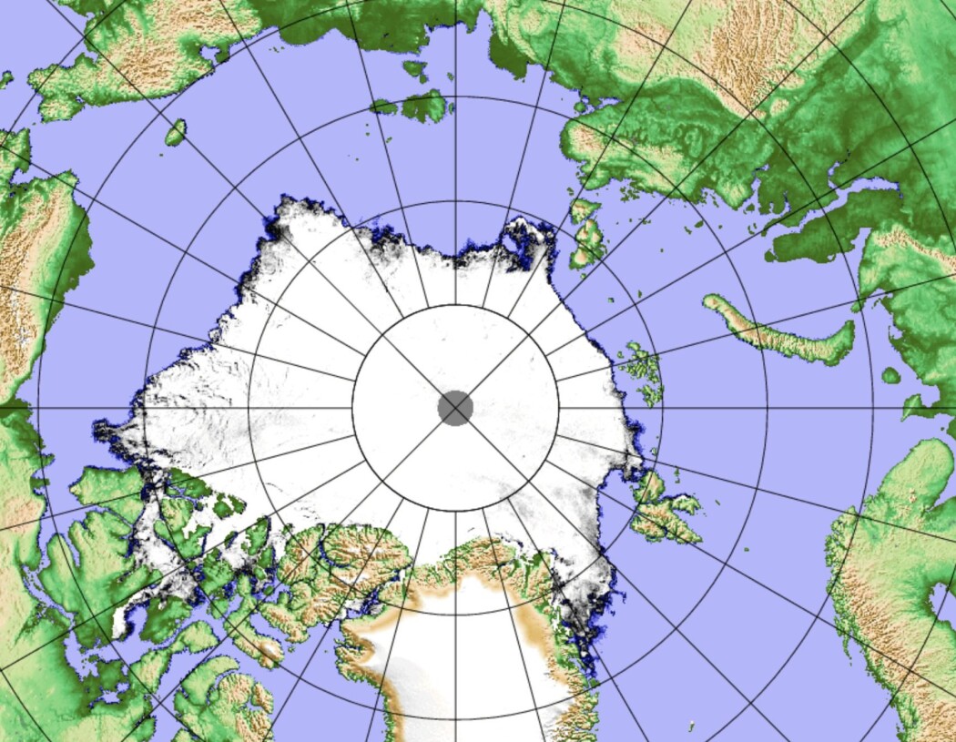 Sjøisen 27 september. (Data: AMSR2) Sjøisen 27 september. (Data: AMSR2)