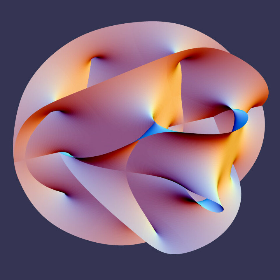 En geometrisk figur som består av et flerdimensjonalt rom projisert ned til en tredimensjonal modell. Slike modeller er en del av strengeteoriene. (Foto: (Illustrasjon: Lunch/Wikimedia Commons/ Creative Commons Attribution-Share Alike 2.5 Generic licence))