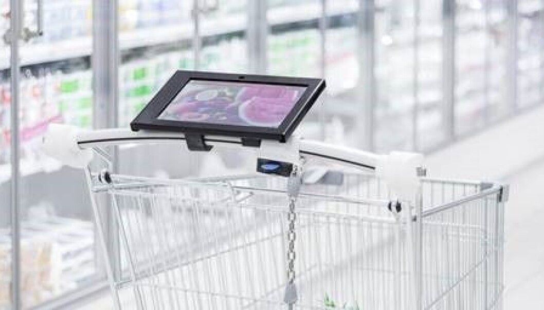 Dette er en såkalt smart-handlevogn i Finland, hvor du kan få oppdaterte opplysninger om varene i butikken. (Foto: Smartcart, Finland) Dette er en såkalt smart-handlevogn i Finland, hvor du kan få oppdaterte opplysninger om varene i butikken. (Foto: Smartcart, Finland)