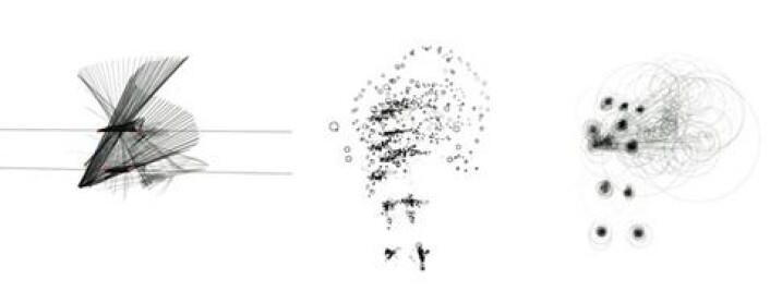 Visualisering av en person som vinker. Den samme bevegelsen kan visualiseres på flere måter hvor forskjellige kvaliteter bli bragt frem, som bevegelsens hastighet, retning eller posisjon. (Sync) (Foto: AHO, Lise Amy Hansen) Visualisering av en person som vinker. Den samme bevegelsen kan visualiseres på flere måter hvor forskjellige kvaliteter bli bragt frem, som bevegelsens hastighet, retning eller posisjon. (Sync) (Foto: AHO, Lise Amy Hansen)