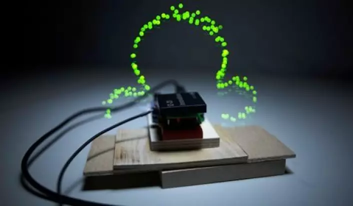 Slik ser det trådløse feltet rundt en RFID-brikke ut. (Foto: Timo Arnall, AHO)