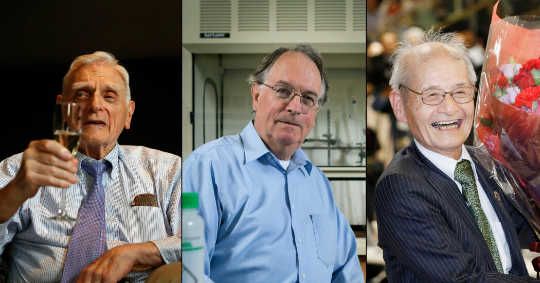 Nobelprisen i kjemi for år 2019 blir tildelt John B. Goodenough, M. Stanley Whittingham og Akira Yoshino. (Foto: Peter Nicholls / Reuters, Jonathan Cohen / AP og Yuta Omori / AP) Nobelprisen i kjemi for år 2019 blir tildelt John B. Goodenough, M. Stanley Whittingham og Akira Yoshino. (Foto: Peter Nicholls / Reuters, Jonathan Cohen / AP og Yuta Omori / AP)