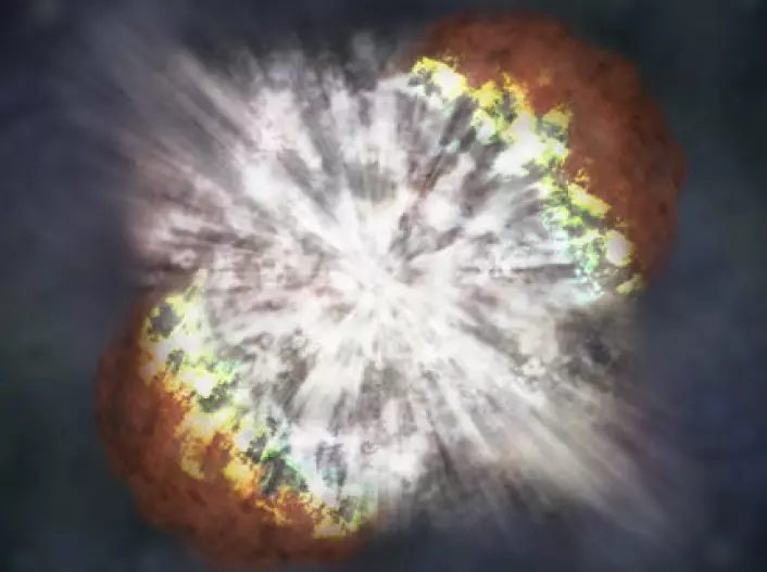 Supernovaer er kraftige stjerneeksplosjoner som kan utslette sivilisasjoner. Dette er SN 2006gy, den hittill kraftigste stjerneeksplosjonen som er observert. (Foto: (Illustrasjon: NASA /CXC/ M.Weiss))