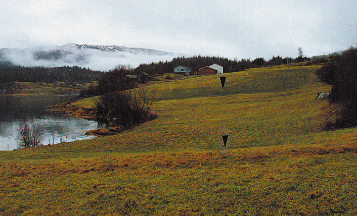 Dette området ble rammet av det største jordskjelvet i Skandinavia i historisk tid. Resultatet var blant annet flere skred. Bildet viser skredkanter ved gården Storstrand i Utskarpen-bukta i Ranafjorden. I nyere tid er jordene planert med bulldozer slik at skredkantene er mindre synlige enn i 1819. (Foto: Odleiv Olesen/NGU) Dette området ble rammet av det største jordskjelvet i Skandinavia i historisk tid. Resultatet var blant annet flere skred. Bildet viser skredkanter ved gården Storstrand i Utskarpen-bukta i Ranafjorden. I nyere tid er jordene planert med bulldozer slik at skredkantene er mindre synlige enn i 1819. (Foto: Odleiv Olesen/NGU)