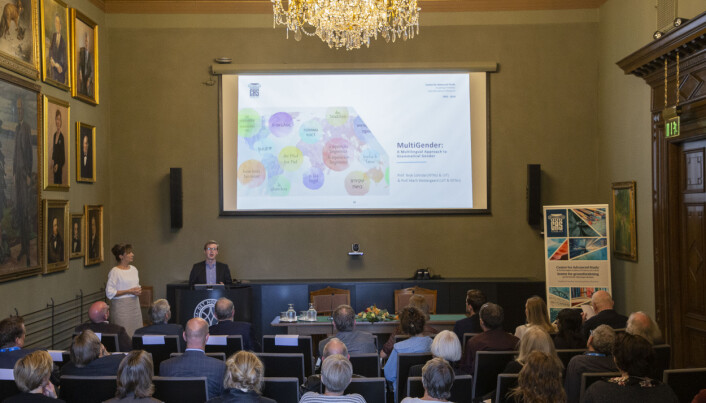 CAS project leaders Marit Westergaard and Terje Lohndal during the opening ceremony of the CAS year 2019/20. (Photo: Camilla K. Elmar / CAS) CAS project leaders Marit Westergaard and Terje Lohndal during the opening ceremony of the CAS year 2019/20. (Photo: Camilla K. Elmar / CAS)