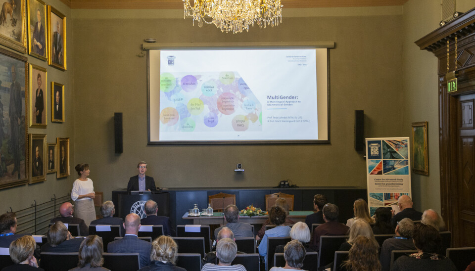 CAS project leaders Marit Westergaard and Terje Lohndal during the opening ceremony of the CAS year 2019/20. (Photo: Camilla K. Elmar / CAS)
