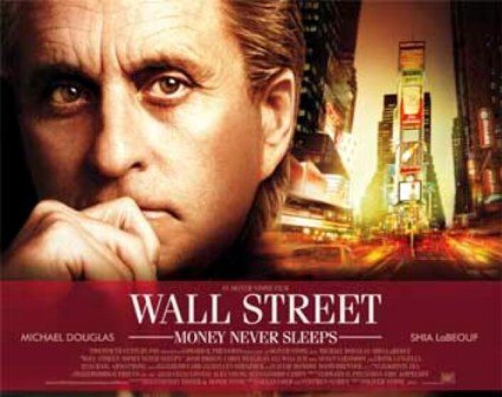 - Greed is good, grådighet er bra, det virker, uttalte Gordon Gekko i Michael Douglas skikkelse i filmen Wall Street. Her fra oppfølgerfilmen. (Foto: (Fox Film)) - Greed is good, grådighet er bra, det virker, uttalte Gordon Gekko i Michael Douglas skikkelse i filmen Wall Street. Her fra oppfølgerfilmen. (Foto: (Fox Film))