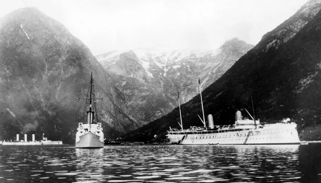 Keiser Wilhelms skip med følgeskip i Norge trolig like før krigsutbruddet i 1914. (Foto: NTB Scanpix)