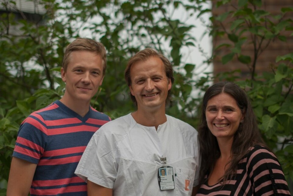Forskerne Magnus Løberg og Mette Kalager med professor Michael Bretthauer (i midten). (Foto: Dagrun K. Gjøstein, UiO)
