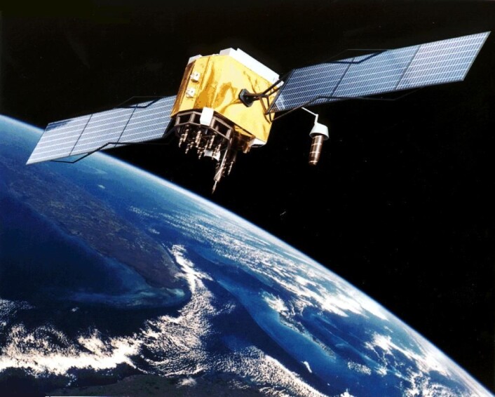 GPS-satelitt i bane rundt jorden. (Foto: (Bilde: NASA)) GPS-satelitt i bane rundt jorden. (Foto: (Bilde: NASA))