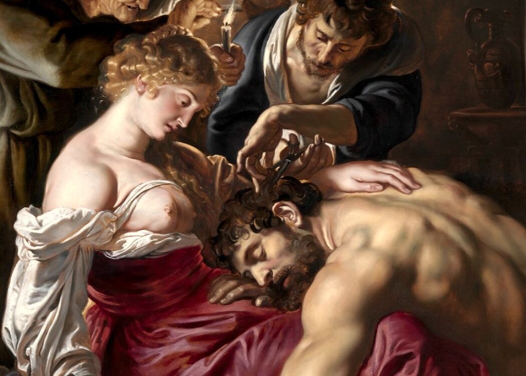 Jøden Samson fikk ifølge Det gamle testamente styrken sin av Gud gjennom å la håret vokse. Men hårets hans ble klippet av mens han forelsket sov i fanget til den svikefulle filisterkvinnen Dalila. Her på et maleri av Peter Paul Rubens fra 1610. Jøden Samson fikk ifølge Det gamle testamente styrken sin av Gud gjennom å la håret vokse. Men hårets hans ble klippet av mens han forelsket sov i fanget til den svikefulle filisterkvinnen Dalila. Her på et maleri av Peter Paul Rubens fra 1610.