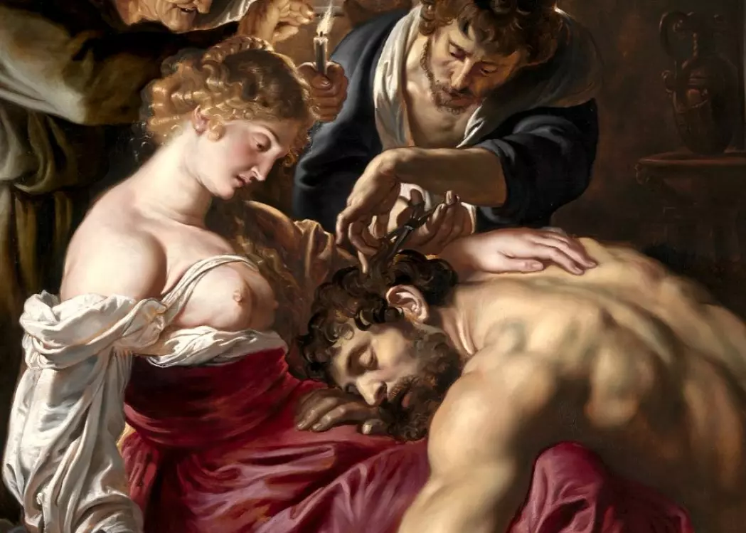 Jøden Samson fikk ifølge Det gamle testamente styrken sin av Gud gjennom å la håret vokse. Men hårets hans ble klippet av mens han forelsket sov i fanget til den svikefulle filisterkvinnen Dalila. Her på et maleri av Peter Paul Rubens fra 1610.