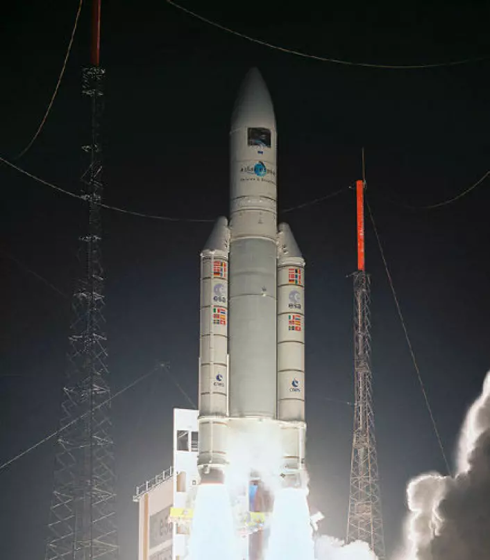 ATVene skytes opp med Ariane 5-bærerakett fra Fransk Guyana i Sør-Amerika.