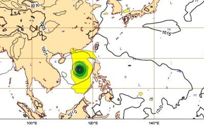 Her er tyfonen Rammasun på vei fra Filippinene til Kina 17. juli kl 00 UTC. (Foto: (ECMWF)) Her er tyfonen Rammasun på vei fra Filippinene til Kina 17. juli kl 00 UTC. (Foto: (ECMWF))