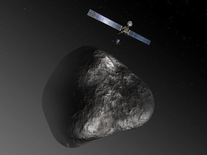 Illustrasjon av Rosetta og landingssonden Philae ved kometen 67P/Tsjurjumov-Gerasimenko. (Foto: ESA/C. Carreau/ATG medialab) Illustrasjon av Rosetta og landingssonden Philae ved kometen 67P/Tsjurjumov-Gerasimenko. (Foto: ESA/C. Carreau/ATG medialab)