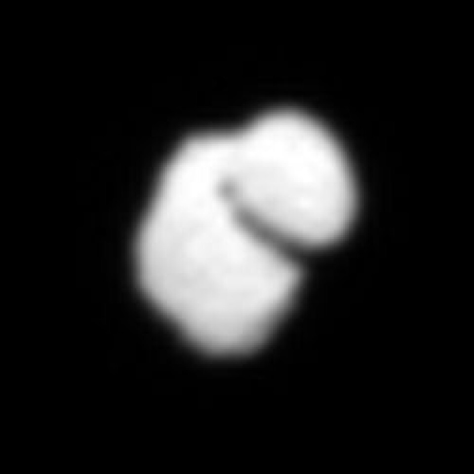 Kometen 67P/Tsjurjumov-Gerasimenko er formet litt som en and. Bildet er tatt av ESAs romsonde Rosetta på en avstand av 12 000 kilometer. (Foto: ESA/Rosetta/MPS/UPD/LAM/IAA/SSO/INTA/UPM/DASP/IDA)