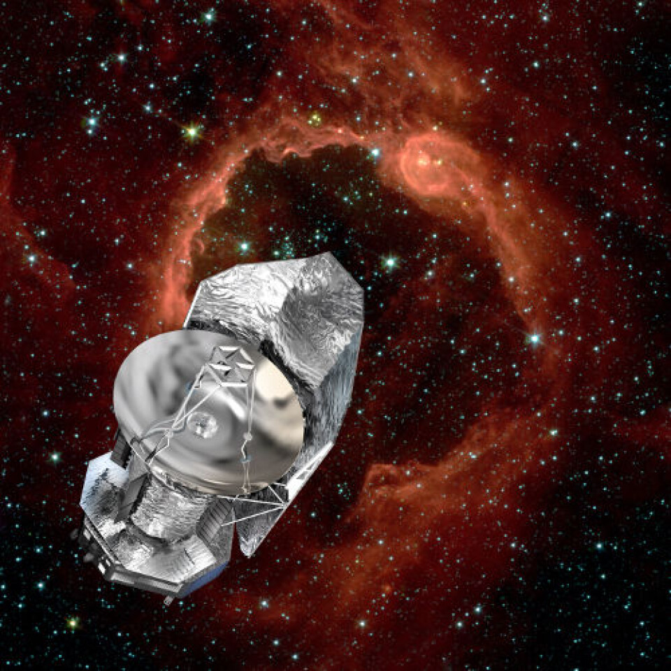 ESAs romteleskop Herschel. Illustrasjon: ESA/D. Ducros