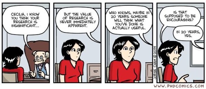 Det er av og til lov å le av folk som skriver doktorgrad også. (Foto: phdcomics.com) Det er av og til lov å le av folk som skriver doktorgrad også. (Foto: phdcomics.com)