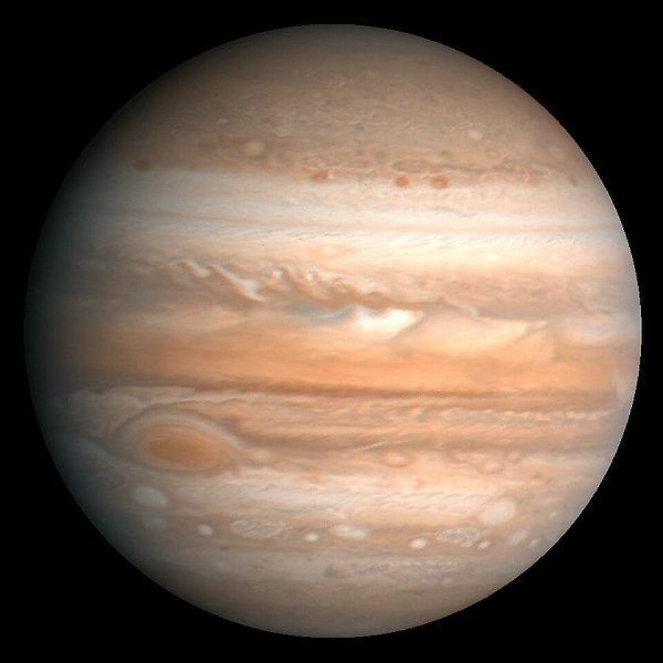 Jupiter, solsystemets største planet og en diger gasskjempe. (Foto: Wikimedia Commons)