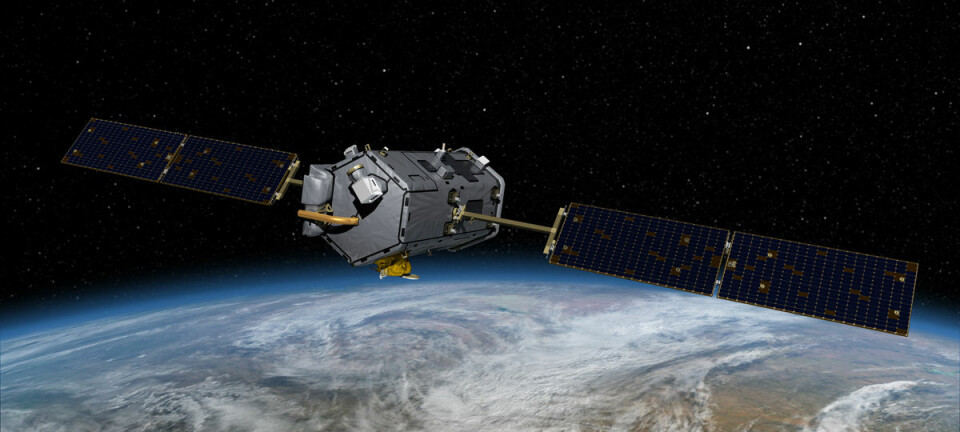 Orbiting Carbon Observatory-2 skal gå fra pol til pol. Satellitten passerer alltid midt over dagsiden av jorda, der sola står høyest. Dette kalles en solsynkron bane, og gir de sterkeste lysrefleksjonene fra jorda. Dermed blir målingene av CO2 best mulig. (Illustrasjon: NASA/JPL)
