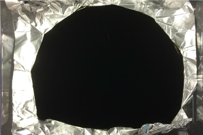 Vantablack sender bare omtrent én av tre tusen lyspartikler tilbake. Det skjer på grunn av skogen av karbon-nanorør som stoffet er lagd av. (Foto: Surrey NanoSystems) Vantablack sender bare omtrent én av tre tusen lyspartikler tilbake. Det skjer på grunn av skogen av karbon-nanorør som stoffet er lagd av. (Foto: Surrey NanoSystems)