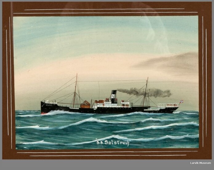 Maleri av S.S. Solstreif (1892) Eier: Larvik museum Maleri av S.S. Solstreif (1892) Eier: Larvik museum
