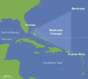 Bermudatriangelet spenner fra sørlige Florida til ned til Puerto Rico og videre over til Bermuda. (Foto: (Ill: Wikimedia Commons))