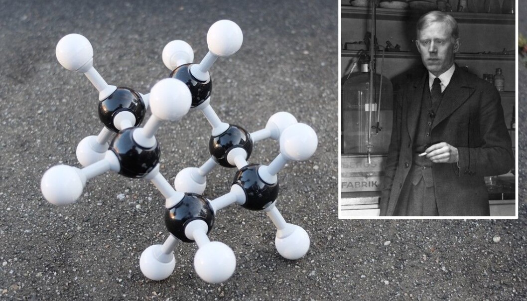 Odd Hassel fikk nobelprisen i kjemi i 1969 for forskningen han hadde gjort på sykloheksan-molekylet. (Foto: Eivind Torgersen / UiO og Oslo Museum). Odd Hassel fikk nobelprisen i kjemi i 1969 for forskningen han hadde gjort på sykloheksan-molekylet. (Foto: Eivind Torgersen / UiO og Oslo Museum).