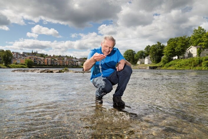 Per Stenstad i SINTEF har klart å fange og bryte ned skadelige hormon-hermere som havner i vannet vårt. Her er han avbildet i Nidelva i Trondheim. (Foto: Thor Nielsen) Per Stenstad i SINTEF har klart å fange og bryte ned skadelige hormon-hermere som havner i vannet vårt. Her er han avbildet i Nidelva i Trondheim. (Foto: Thor Nielsen)