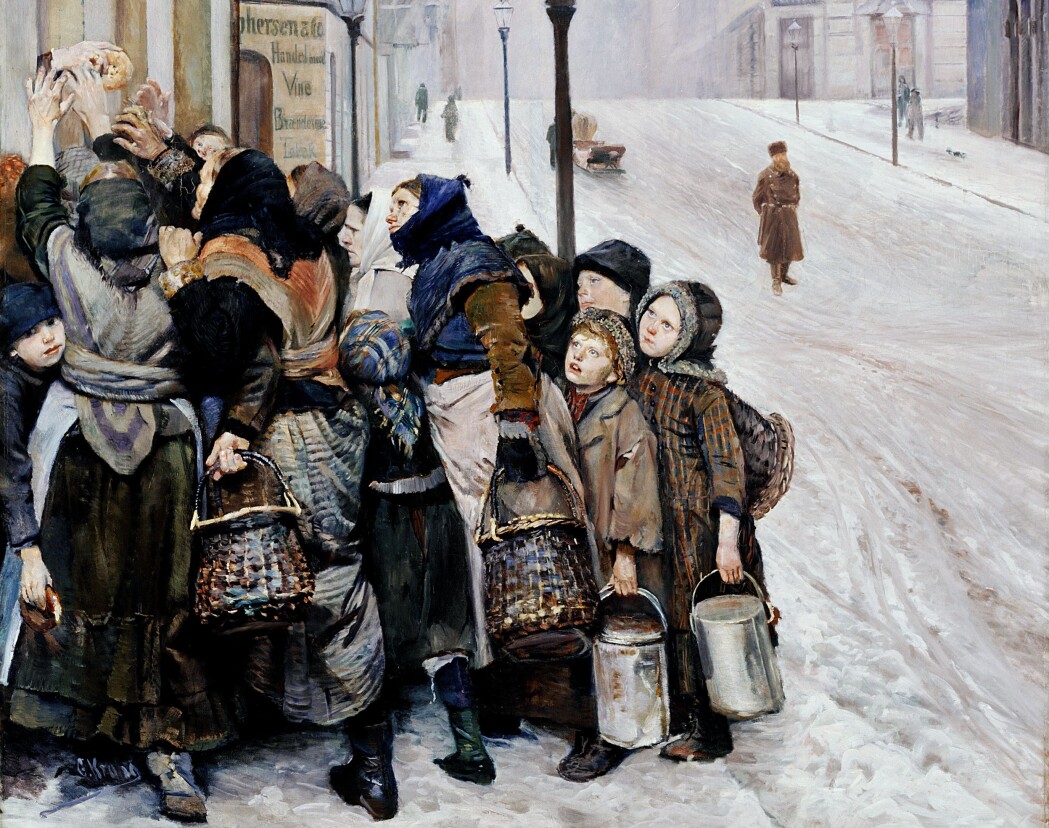 I 1889 malte Christian Krogh bildet «Kampen for tilværelsen». Året etter skrev Knut Hamsun romanen «Sult». Både forfattere, malere og journalister har bidratt til myten om Norge som et svært fattig land for drøyt hundre år siden. I 1889 malte Christian Krogh bildet «Kampen for tilværelsen». Året etter skrev Knut Hamsun romanen «Sult». Både forfattere, malere og journalister har bidratt til myten om Norge som et svært fattig land for drøyt hundre år siden.