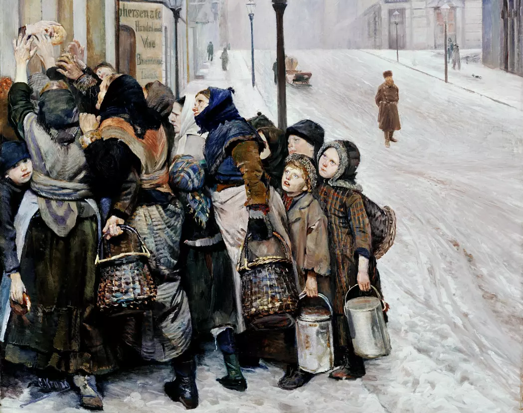 I 1889 malte Christian Krogh bildet «Kampen for tilværelsen». Året etter skrev Knut Hamsun romanen «Sult». Både forfattere, malere og journalister har bidratt til myten om Norge som et svært fattig land for drøyt hundre år siden.