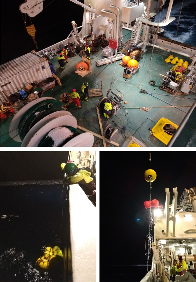 Å ta opp og sette ut oseanografiske rigger er en krevende operasjon som ikke ville være mulig uten det trente og kunnskapsrike mannskapet på skipet. (Foto: Angelika Renner) Å ta opp og sette ut oseanografiske rigger er en krevende operasjon som ikke ville være mulig uten det trente og kunnskapsrike mannskapet på skipet. (Foto: Angelika Renner)