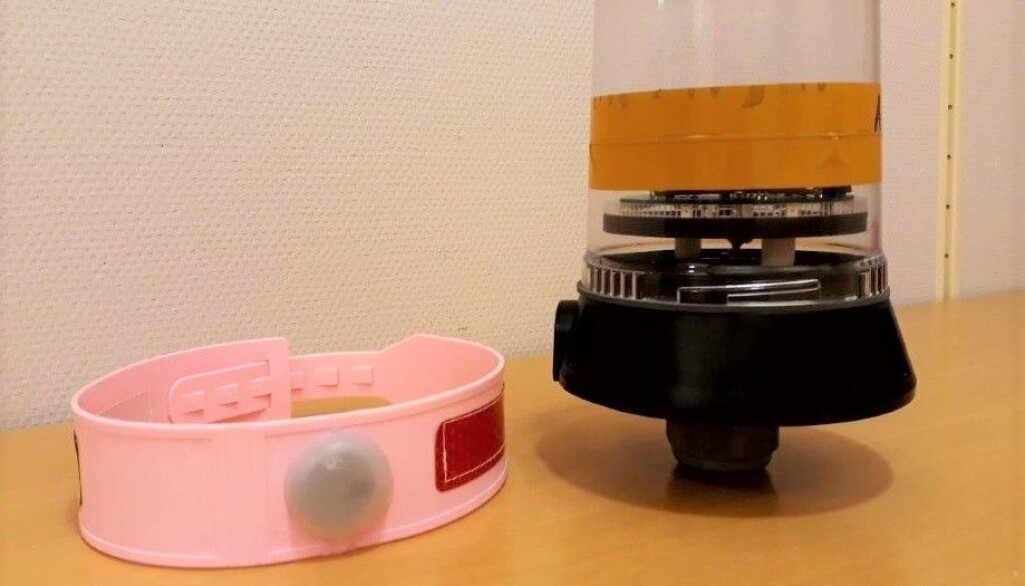 Klave med en liten sender, og lampa som blinker når reinen kommer i nærheten. Klave med en liten sender, og lampa som blinker når reinen kommer i nærheten.