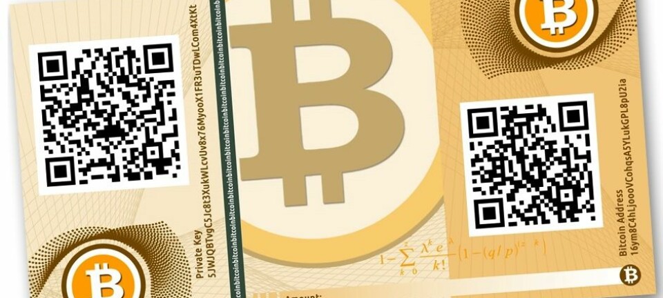 Pengeseddelen er en illustrasjon. Bitcoin eksisterer bare som bits, krypterte data, på internett. Sender og mottaker er anonyme, og alle transaksjoner føres i en logg som er distribuert på nettet. (Illustrasjon: CASASCIUS, Creative Commons)