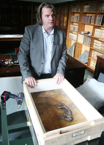 Jørn Hurum kan konstatere at Ida har klart reisen fra New York, via London til Oslo. (Foto: Andreas R. Graven) Jørn Hurum kan konstatere at Ida har klart reisen fra New York, via London til Oslo. (Foto: Andreas R. Graven)