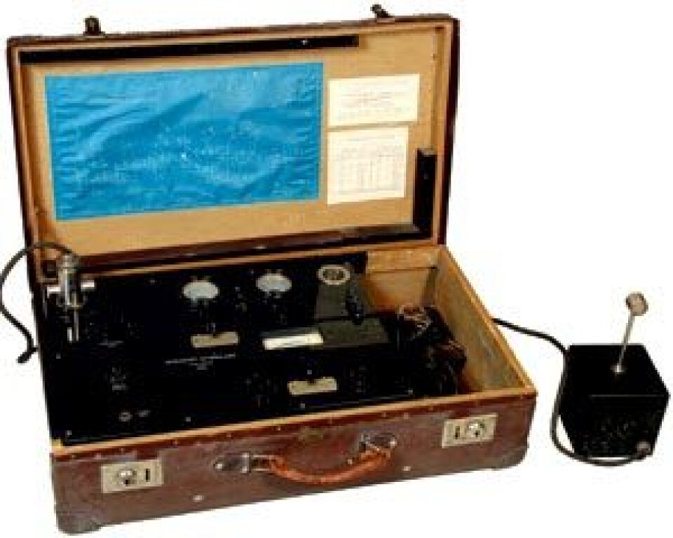 Vebjørn Tandbergs etterklangsmåler fra ca. 1931, et spesialutviklet mobilt instrument for målinger av romakustikk. (Foto: Mentz Indergaard/NTNU Info)