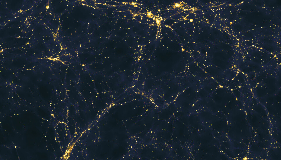 Vil forskere klare å finne signaler fra universets mørke tidsalder? Dette bildet er en datasimulering fra da lys begynte å spre seg ut i det tidlige universet.