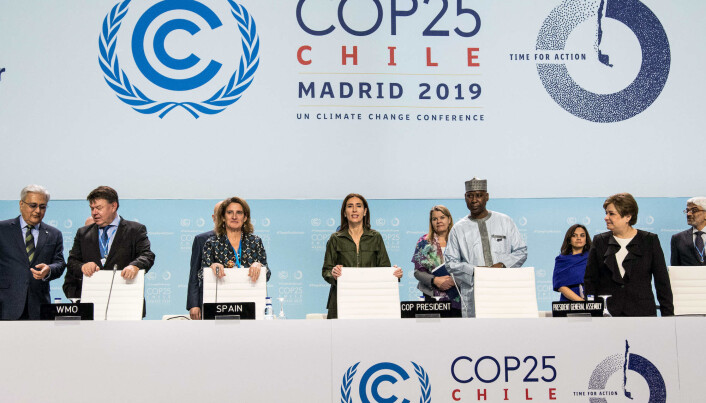 Petteri Taalas (L), Teresa Ribera, Carolina Schmidt, Tijjani Muhammad-Bande and Patricia Espinosa (R) during the 8th day UN Climate Change Conference COP 25 Chile-Madrid on Dec. 10. Petteri Taalas (L), Teresa Ribera, Carolina Schmidt, Tijjani Muhammad-Bande and Patricia Espinosa (R) during the 8th day UN Climate Change Conference COP 25 Chile-Madrid on Dec. 10.