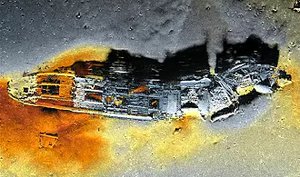 Ett av skipsvrakene som ligger dumpet utenfor Sørlandet. Sonarbildet er tatt av den ubemannede ubåten Hugin.