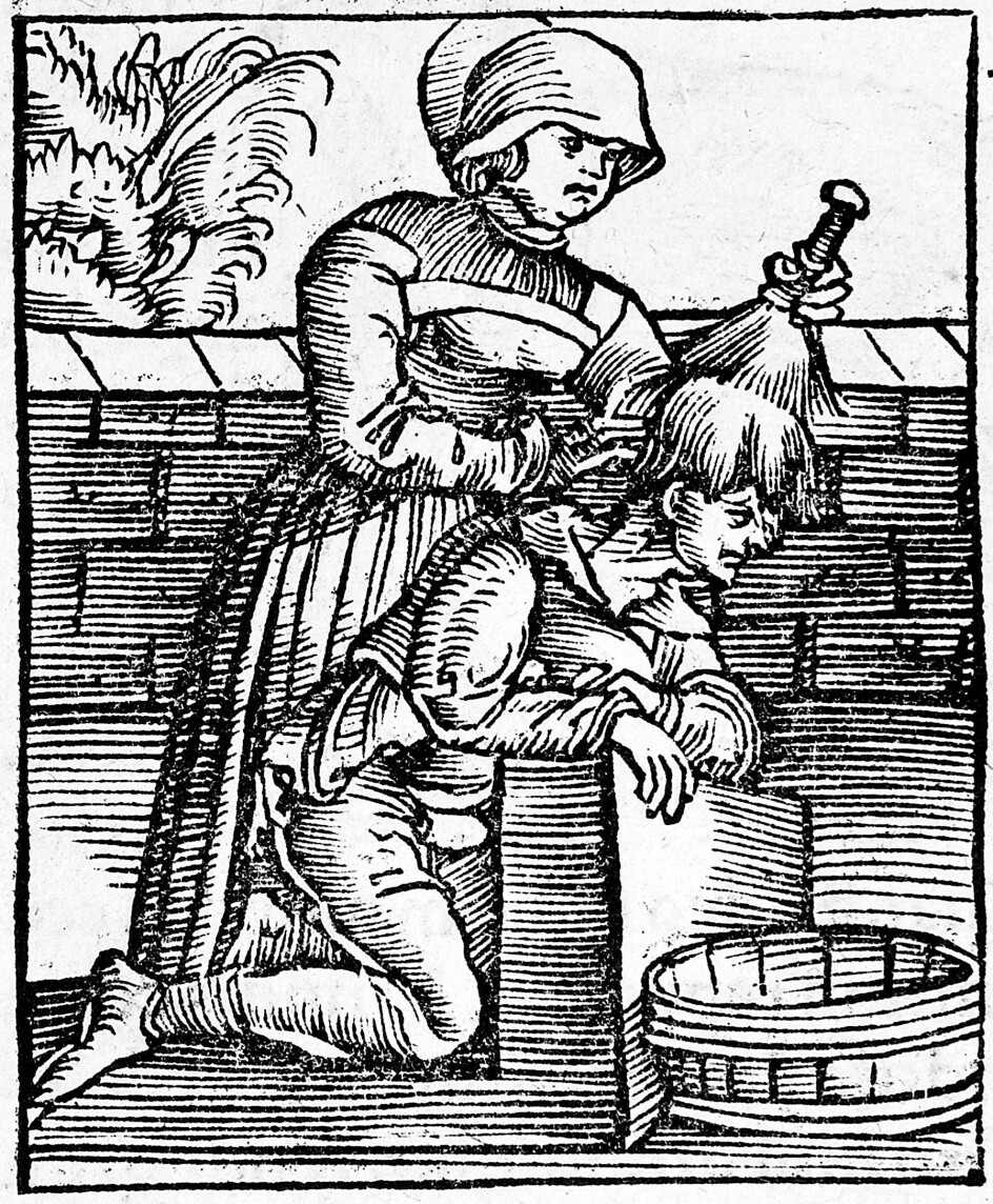Det lyser luseskam lang vei fra ansiktet på denne herren, som fikk æren av å illustrere temaet «avlusing» i Jacob Meydenbach Hortus Sanitatis fra 1536.