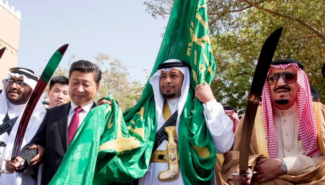 China’s President Xi Jinping meets King Salman bin Abdulaziz of Saudi Arabia. Their two countries have become mutually dependent on one another due to China’s oil import. Here the two heads of state participate in a traditional dance as part of the welcoming ceremony for the Chinese president’s state visit to Riyadh in 2016. China’s President Xi Jinping meets King Salman bin Abdulaziz of Saudi Arabia. Their two countries have become mutually dependent on one another due to China’s oil import. Here the two heads of state participate in a traditional dance as part of the welcoming ceremony for the Chinese president’s state visit to Riyadh in 2016.