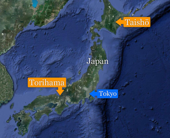 Kartet viser to av funnstedene fra den eldste jomon-perioden. På disse stedene er det funnet keramikkskår som nå er analysert for matrester. Taisho 3 på øya Hokkaido er den eldste av disse og funnene her er mellom 15 000 og 14 000 år gamle. Keramikk fra Torihama på hovedøya Honshu er rundt 12 000 år gammel. (Foto: (Kart: Google Maps/tilpasset forskning.no/Per Byhring)) Kartet viser to av funnstedene fra den eldste jomon-perioden. På disse stedene er det funnet keramikkskår som nå er analysert for matrester. Taisho 3 på øya Hokkaido er den eldste av disse og funnene her er mellom 15 000 og 14 000 år gamle. Keramikk fra Torihama på hovedøya Honshu er rundt 12 000 år gammel. (Foto: (Kart: Google Maps/tilpasset forskning.no/Per Byhring))