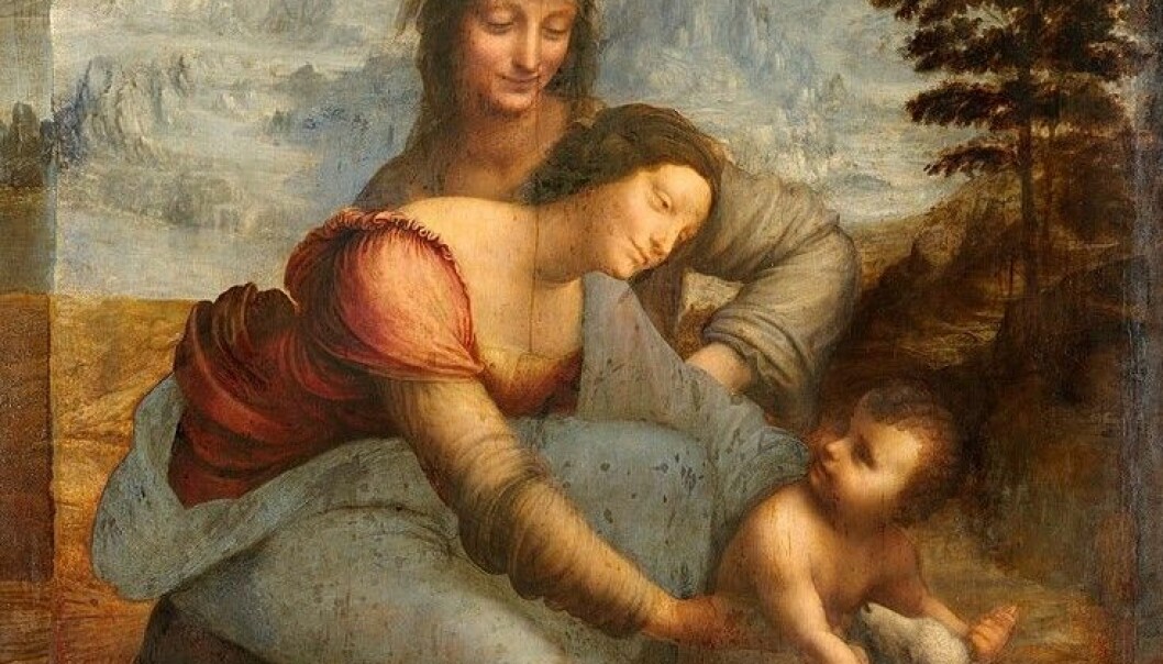 Jesus med moren sin og helgenen Sankt Anne. Bildet er malt av Leonardo da Vinci mellom 1506 og 1513.