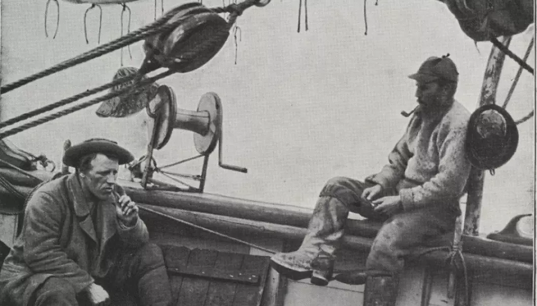 Nansen og skipper Otto Sverdrup på dekket ombord på Fram.