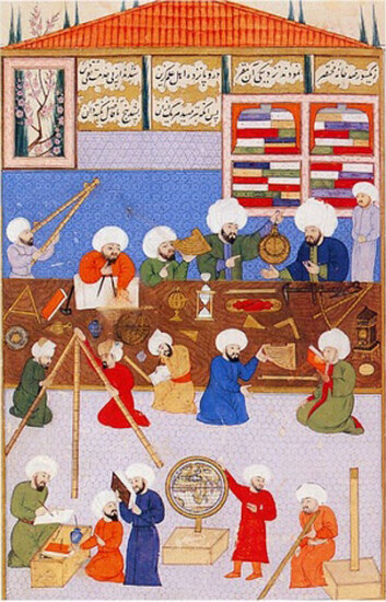 Ottomanske astronomer arbeider ved Istanbul-observatoriet rundt 1574-1595. (Foto: (Bilde: Ala ad-Din Mansur-Shirazi, Wikimedia Commons)) Ottomanske astronomer arbeider ved Istanbul-observatoriet rundt 1574-1595. (Foto: (Bilde: Ala ad-Din Mansur-Shirazi, Wikimedia Commons))