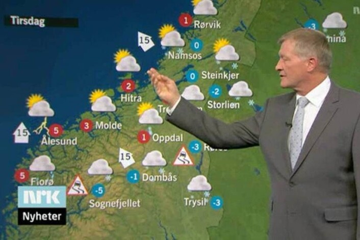 Klimaendringer er altfor viktige til å bare bli nevnt en gang imellom i forbindelse med værprogrammer, mener flere forskere. Her fra NRKs værmelding. (Foto: NRK) Klimaendringer er altfor viktige til å bare bli nevnt en gang imellom i forbindelse med værprogrammer, mener flere forskere. Her fra NRKs værmelding. (Foto: NRK)